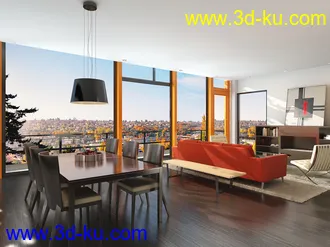 观景房场景,室内模型,桌子,沙发,电视柜,3D模型的图片