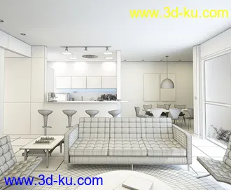 毛沙发模型,室内场景,3D模型的图片