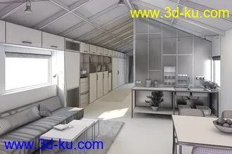 屋顶场景,木屋顶模型,阁楼场景,阁楼模型,沙发,玻璃墙,3D模型的图片