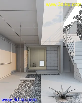 楼梯场景,室外门口模型,秋千,鹅卵石模型,3D模型的图片