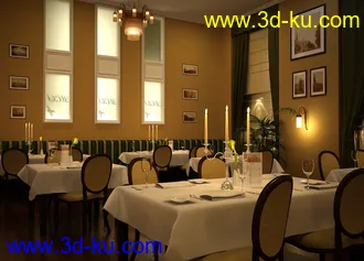 餐厅场景,餐厅模型,餐桌,餐具,蜡烛模型,西餐厅,3D模型的图片