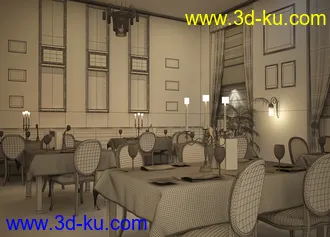 餐厅场景,餐厅模型,餐桌,餐具,蜡烛模型,西餐厅,3D模型的图片