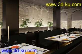吊灯模型,餐厅,餐馆模型,西餐厅场景,3D模型的图片