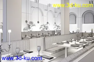 吊灯模型,餐厅,餐馆模型,西餐厅场景,3D模型的图片
