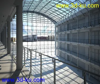 拱形吊顶,拱形玻璃顶,透光天花模型,透光屋顶,通天大厅场景,3D模型的图片