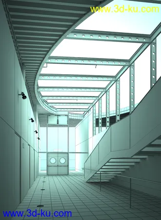 露天楼梯场景,玻璃天花模型,过道模型,走廊模型,3D模型的图片
