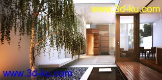 别墅场景,露天花园模型,3D模型的图片