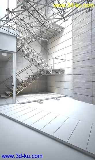 铁架楼梯场景,玻璃楼梯模型,剪刀楼梯模型,3D模型的图片2