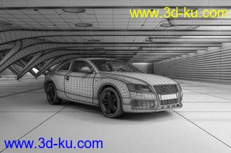 奥迪汽车模型,停车场景场景,3D模型的图片