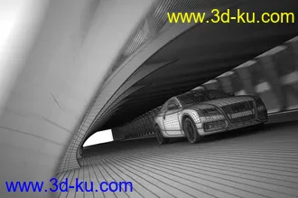 拱形道路场景,室内道路模型,奥迪汽车模型,3D模型的图片