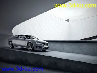 下坡道路场景,地下车库入口模型,奥迪汽车模型,3D模型的图片