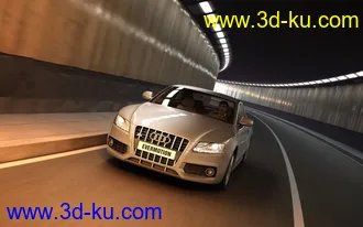 地下隧道场景,地下道路模型,奥迪汽车模型,3D模型的图片