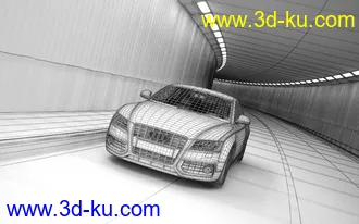 地下隧道场景,地下道路模型,奥迪汽车模型,3D模型的图片