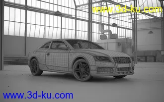 废弃的工厂场景,厂房模型,奥迪汽车模型,3D模型的图片