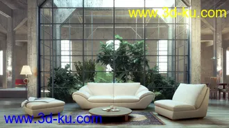 玻璃墙壁模型,混凝土结构房屋,建筑场景,3D模型的图片