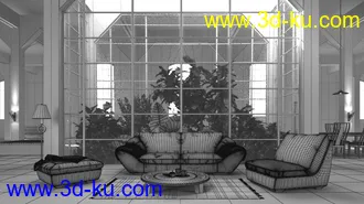 玻璃墙壁模型,混凝土结构房屋,建筑场景,3D模型的图片