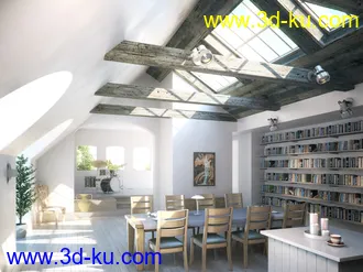 三角屋顶模型,木屋顶,饭厅场景,透光屋顶,3D模型的图片
