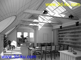 三角屋顶模型,木屋顶,饭厅场景,透光屋顶,3D模型的图片