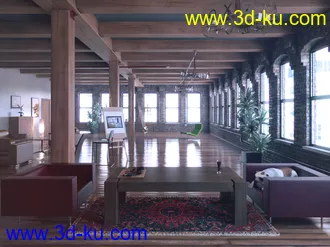 木横梁房子模型,木柱房屋,木地板,3D场景,3D模型的图片