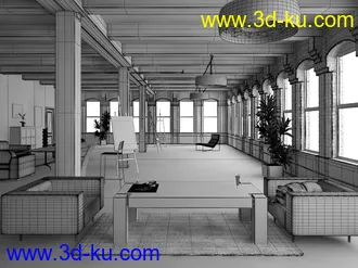 木横梁房子模型,木柱房屋,木地板,3D场景,3D模型的图片