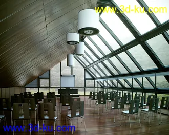 玻璃天花教室,三角形屋顶教室模型,木天花,会议室场景,3D模型的图片