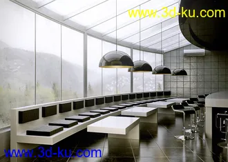 玻璃大阳台场景,餐厅场景,3D模型的图片