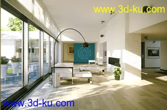 别墅模型,大客厅模型,玻璃推拉门,3D模型的图片