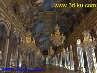 欧式大厅,水晶吊灯,壁画天花,铜像墙壁,大堂,3D模型的图片