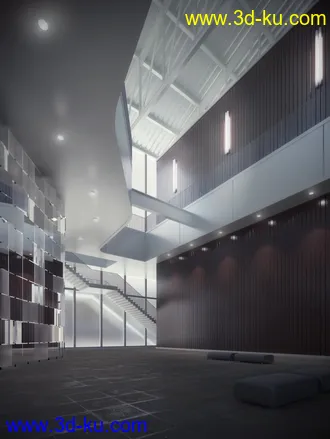 公司大堂场景,首层大堂,3D模型的图片
