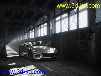 破旧的工厂场景,汽车模型,3D模型的图片