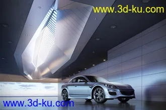 汽车展馆场景,现代展馆模型,汽车模型,3D模型的图片