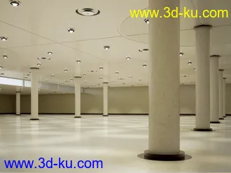 现代展厅场景,大堂,白色吊顶,石柱模型,3D模型的图片
