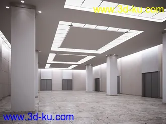 商业中心,大堂场景,方形吊灯,集成吊顶模型,方柱,3D模型的图片
