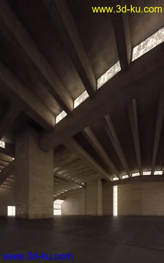 大型室内空间,混凝土横梁,穹形建筑,一层大厅场景,3D模型的图片