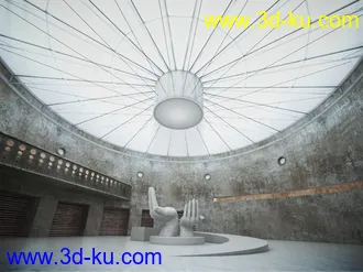 艺术雕塑模型,手掌雕塑,展厅模型,圆形展室场景,3D模型的图片