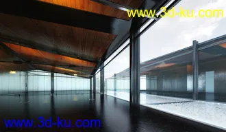 别墅模型,木屋顶模型,玻璃墙壁,3D模型的图片