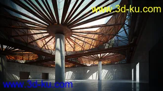 艺术大厅场景,铁支撑,铁支柱模型,铁架天花,3D模型的图片
