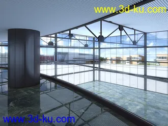 一层大厅场景,透明玻璃门,铁棚架,3D模型的图片