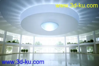 首层大堂场景,大型吊顶,架空建筑,3D模型的图片