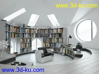 创意书房场景,书架,厨房,公寓模型,3D模型的图片