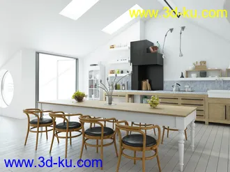 创意书房场景,书架,厨房,公寓模型,3D模型的图片