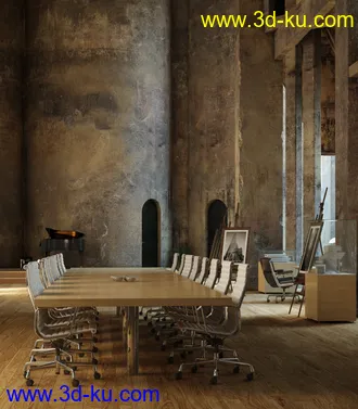 废弃的工厂场景,艺术办公室模型,3D模型的图片