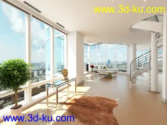 室内场景,壁炉模型,落地琉璃窗,沙发,茶几模型,3D模型的图片