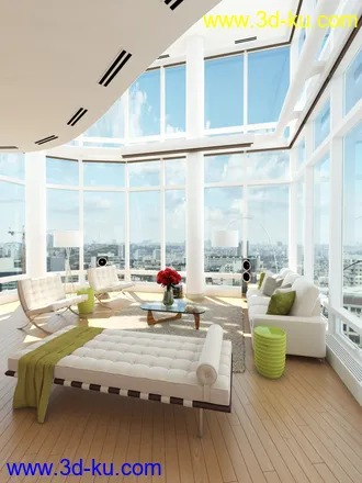 室内场景,壁炉模型,落地琉璃窗,沙发,茶几模型,3D模型的图片