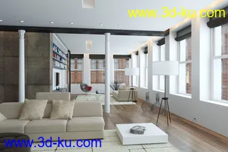 现代室内场景模型,艺术家具,灯饰,窗帘,沙发,3D模型的图片