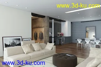 现代室内场景模型,艺术家具,灯饰,窗帘,沙发,3D模型的图片