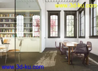 书房场景,书籍模型,书架,桌椅模型,3D模型的图片