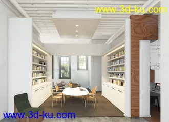 书房场景,书籍模型,书架,桌椅模型,3D模型的图片