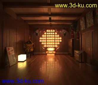 神台模型,神社场景,木屋,鬼屋,3D模型的图片