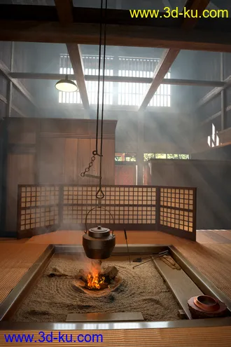 吊壶模型,木房子,木横梁,沙子模型,木建筑,3D模型的图片